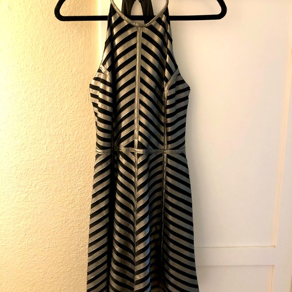 Parker Silver Lamb Leather Halter Mini Dress, S - Picture 3 of 8